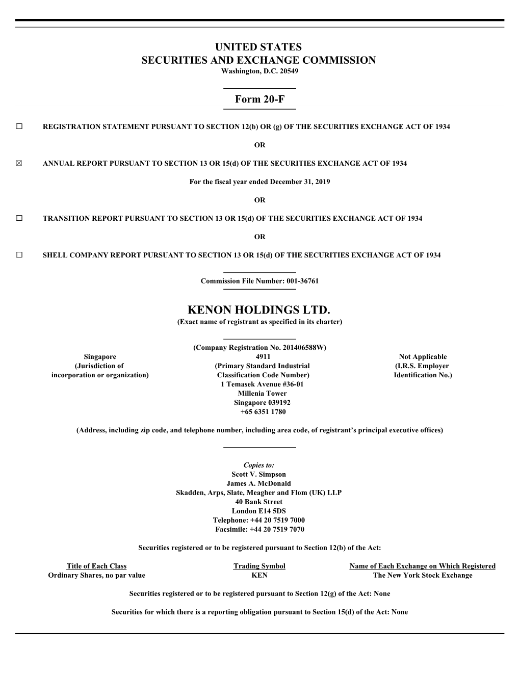 KENON HOLDINGS LTD. (Exact Name of Registrant As Specified in Its Charter)