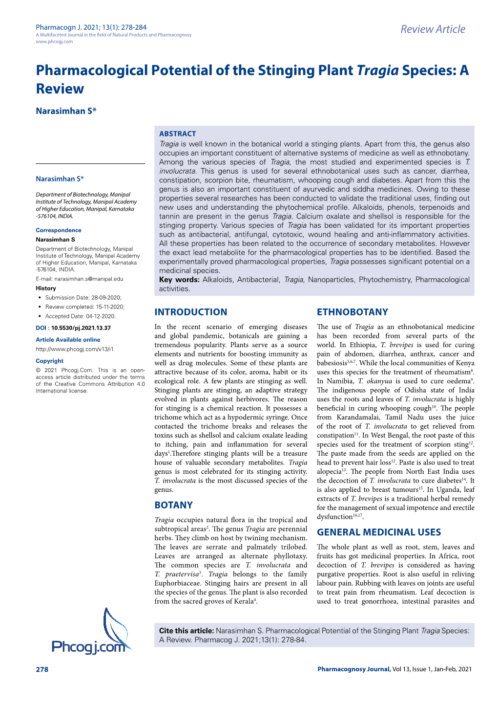 Phcogj.Com Pharmacological Potential of the Stinging Plant