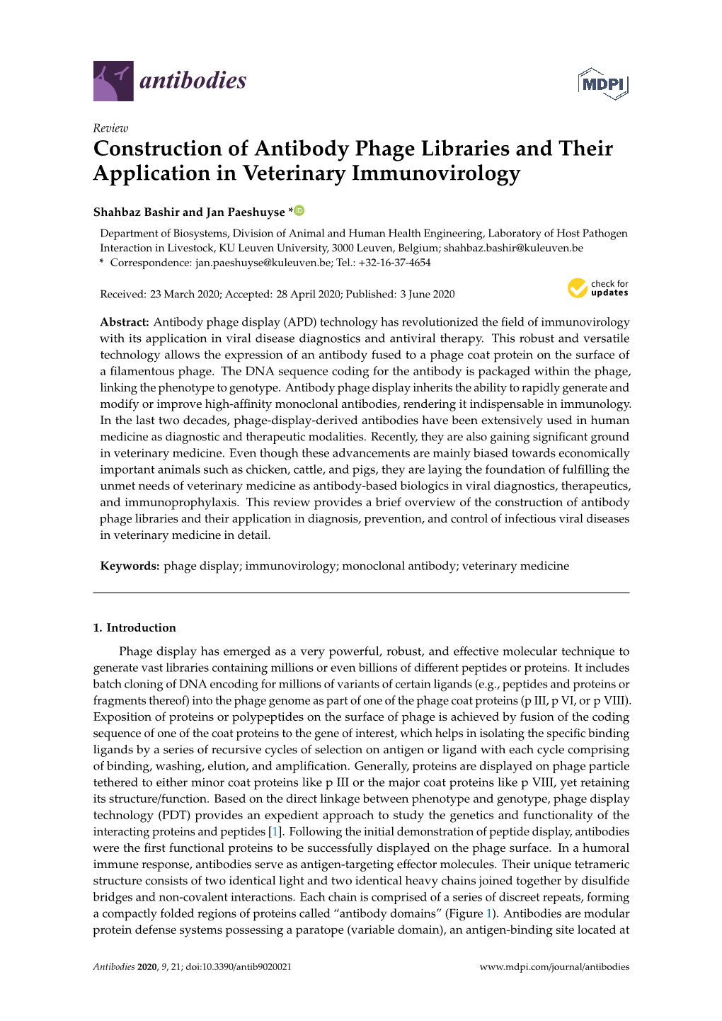 Construction of Antibody Phage Libraries and Their Application in Veterinary Immunovirology