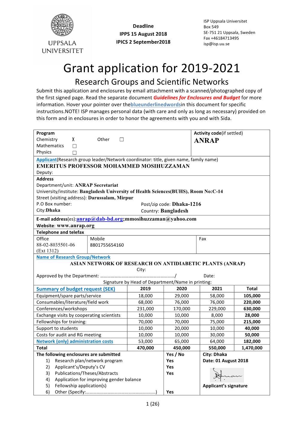 Grant Application for 2019-2021