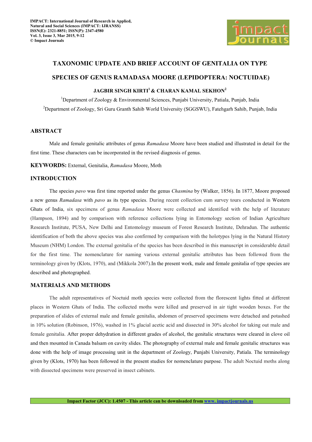 Taxonomic Update and Brief -Dr. Charan Kamal Sekhon