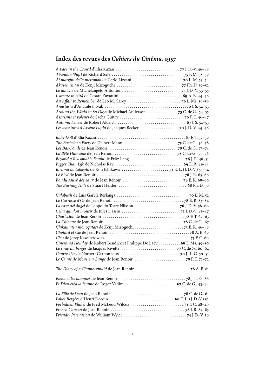 Index Des Revues Des Cahiers Du Cinéma, ÕÉ¢ß