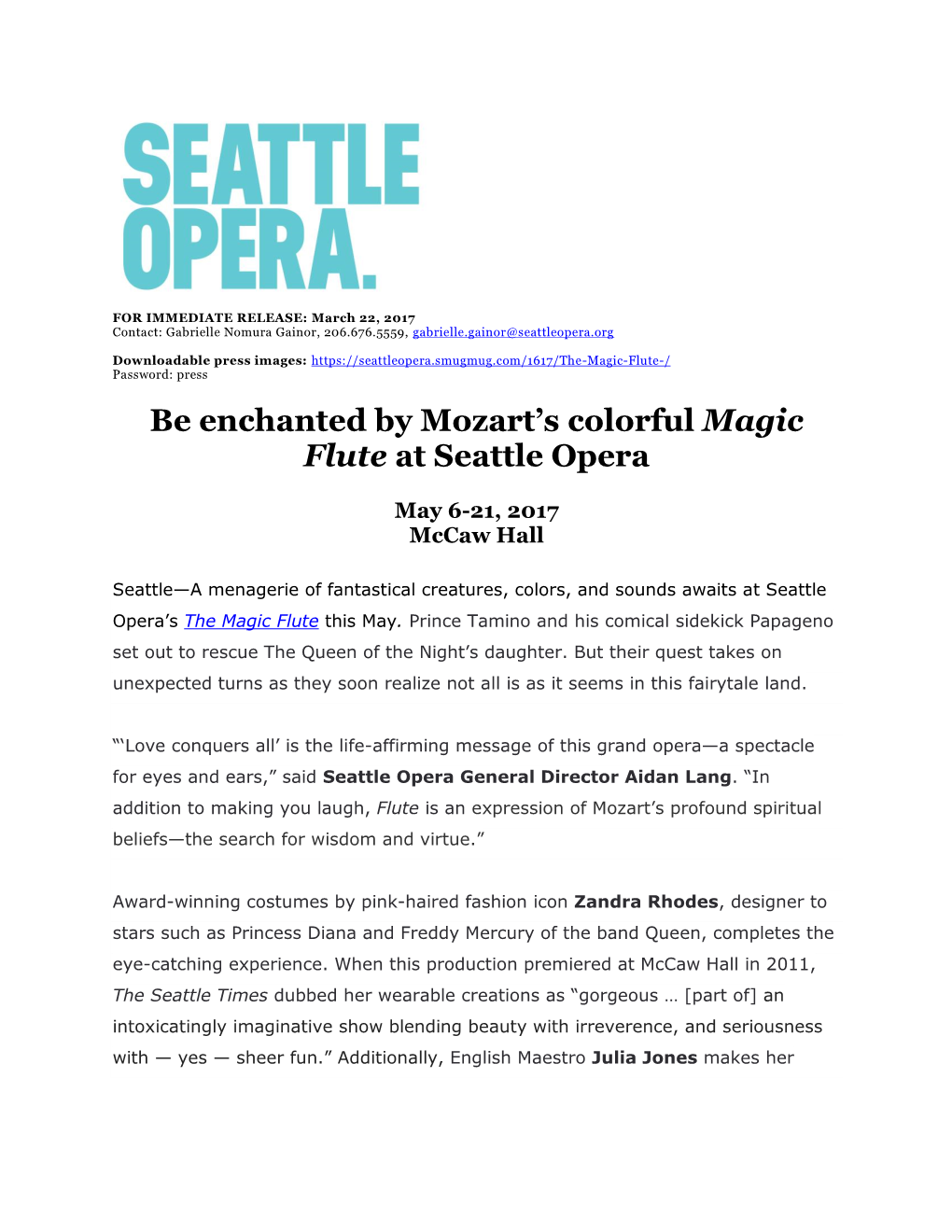 Be Enchanted by Mozart's Colorful Magic Flute at Seattle Opera