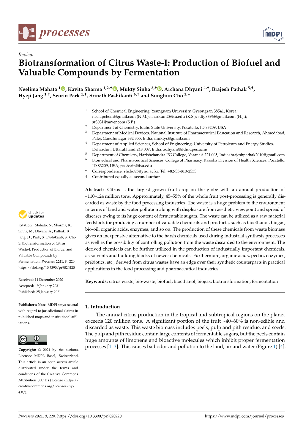 Biotransformation of Citrus Waste-I: Production of Biofuel and Valuable Compounds by Fermentation