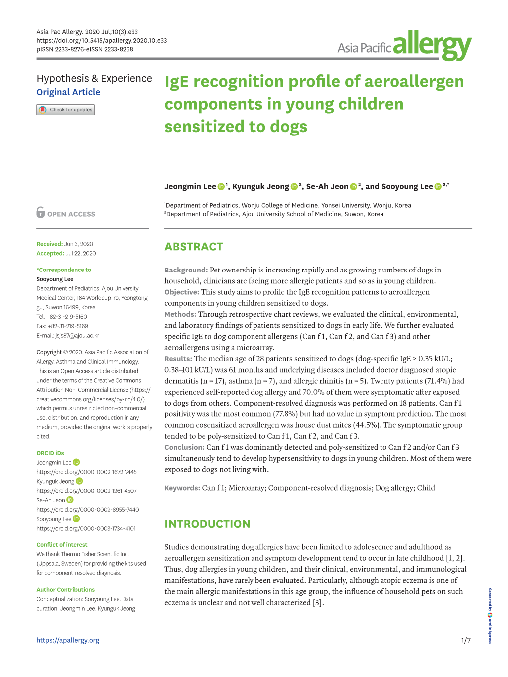 Ige Recognition Profile of Aeroallergen Components in Young Children