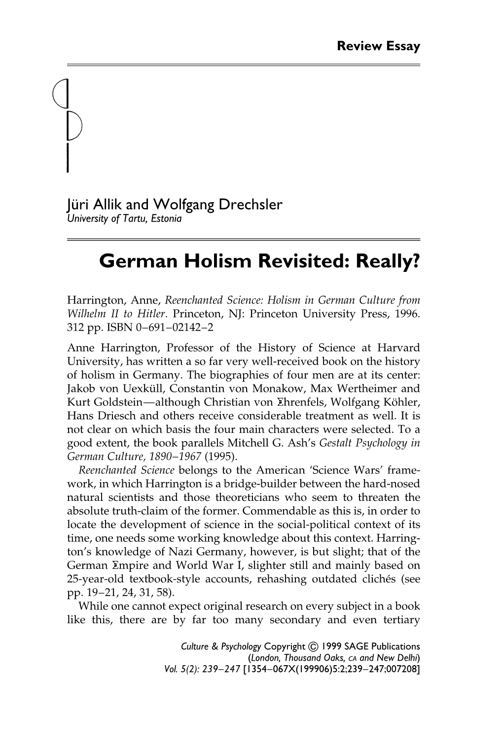 German Holism Revisited: Really?