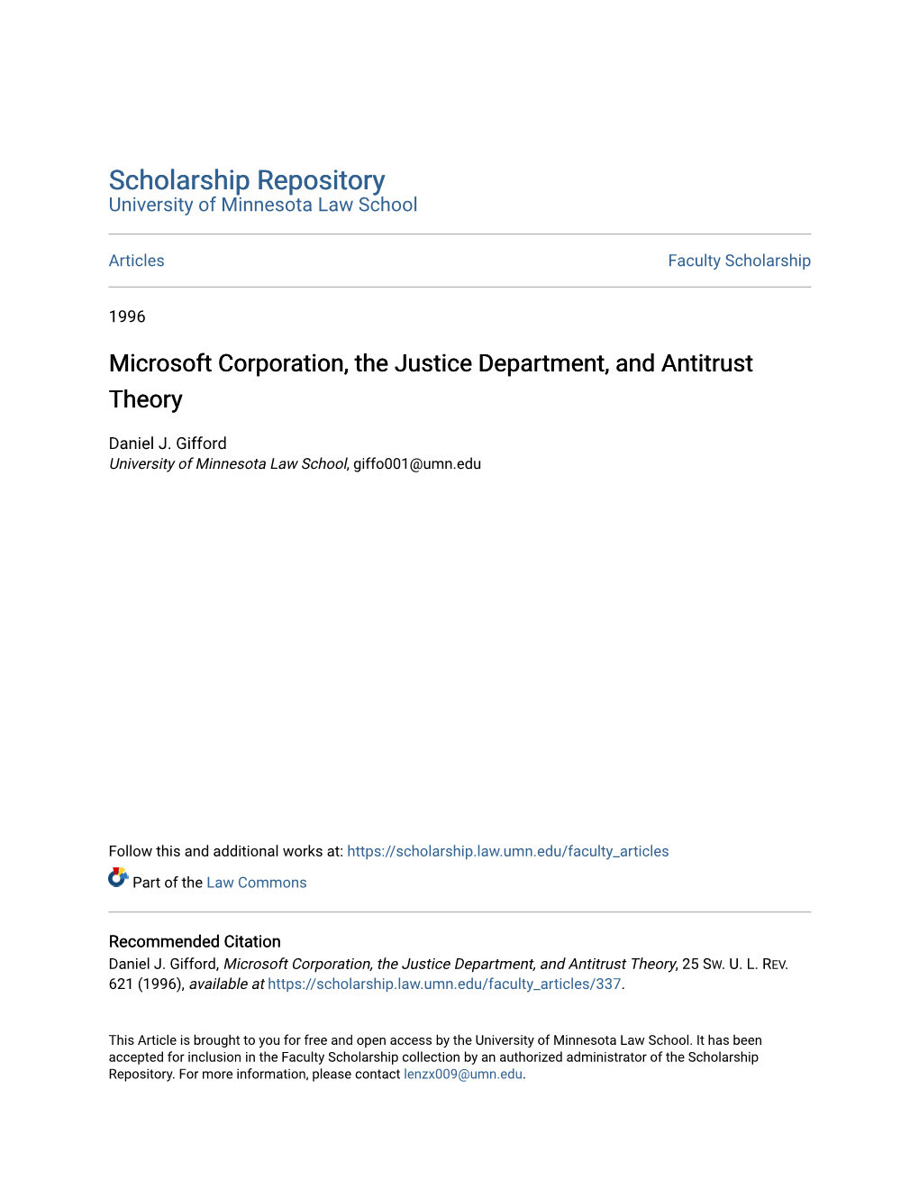 Microsoft Corporation, the Justice Department, and Antitrust Theory