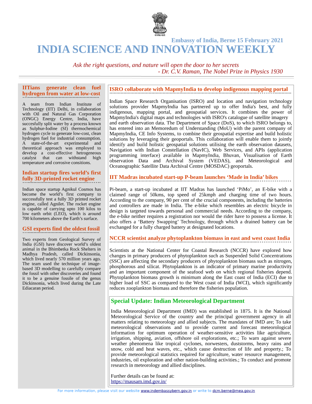 India Science and Innovation Weekly