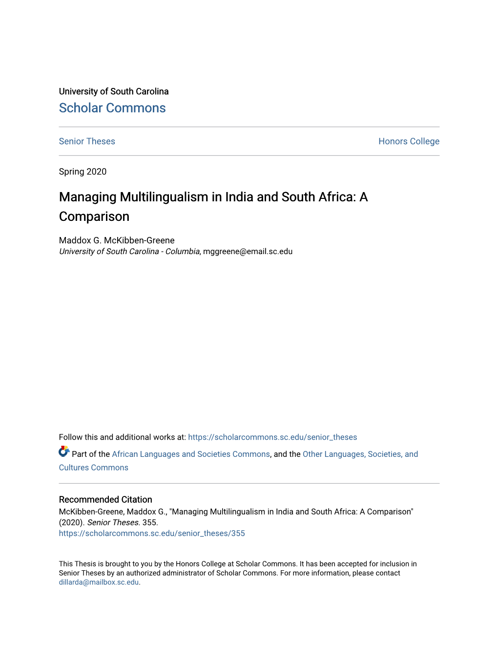 Managing Multilingualism in India and South Africa: a Comparison