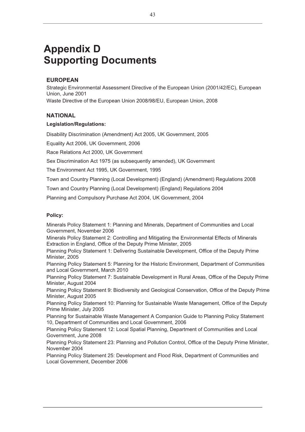 Minerals and Waste Policies and Sites Appendices D, E and F