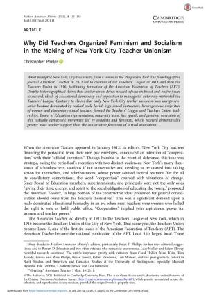 Feminism and Socialism in the Making of New York City Teacher Unionism