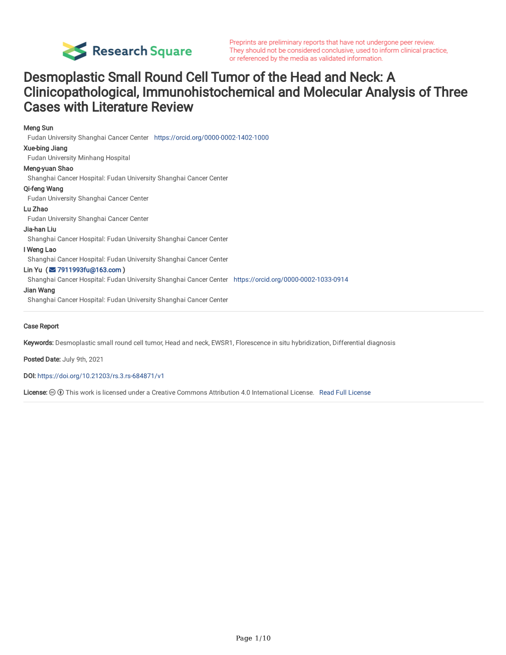 Desmoplastic Small Round Cell Tumor of the Head and Neck: a Clinicopathological, Immunohistochemical and Molecular Analysis of Three Cases with Literature Review