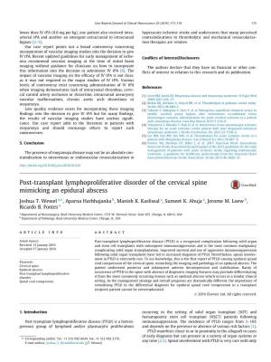 Post-Transplant Lymphoproliferative Disorder of the Cervical Spine Mimicking an Epidural Abscess ⇑ Joshua T