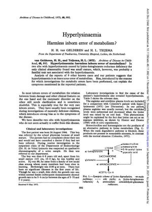 Hyperlysinaemia Harmless Inborn Error of Metabolism?