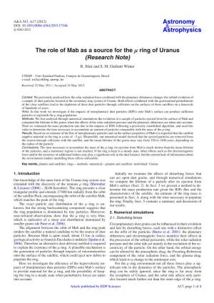 The Role of Mab As a Source for the Μ Ring of Uranus (RN) for the Pericentre to Cross the Orbit of the Inner Satellite, Puck