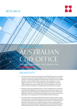 AUSTRALIAN CBD OFFICE Top Sales Transactions - 2011 Calendar Year