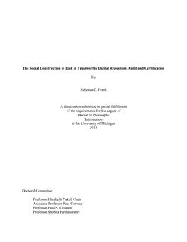 The Social Construction of Risk in Trustworthy Digital Repository Audit and Certification