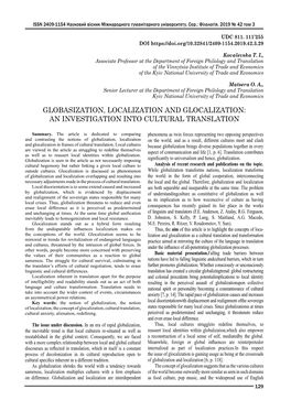 Globasization, Localization and Glocalization: an Investigation Into Cultural Translation