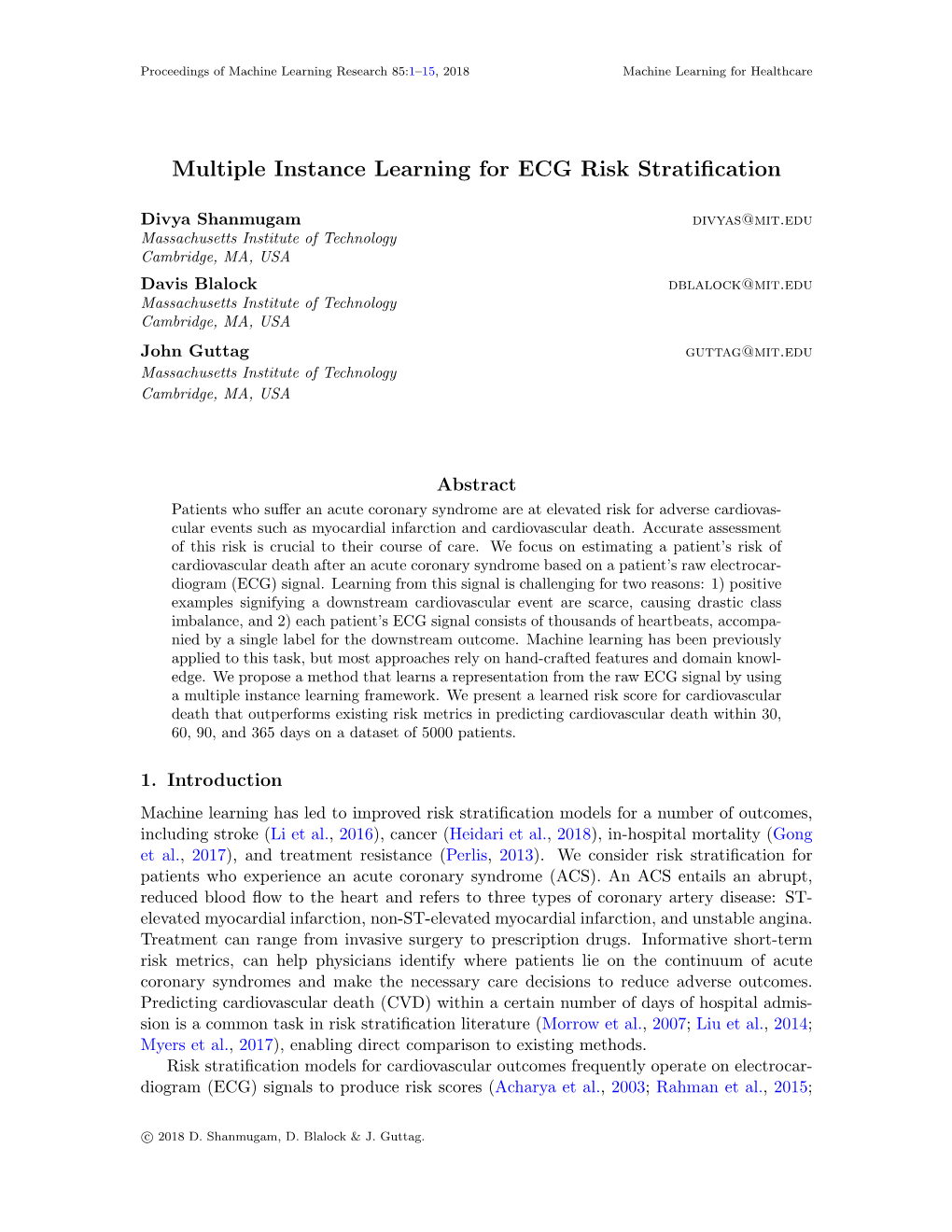 Multiple Instance Learning for ECG Risk Stratification