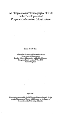 An “Impressionist” Ethnography of Risk in the Development of Corporate Information Infrastructure