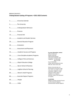 1 Undergraduate Catalog of Programs • 2021-2022 Contents