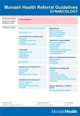 Monash Health Referral Guidelines GYNAECOLOGY