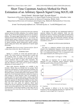 Short Time Cepstrum Analysis Method for Pitch Estimation of an Arbitrary