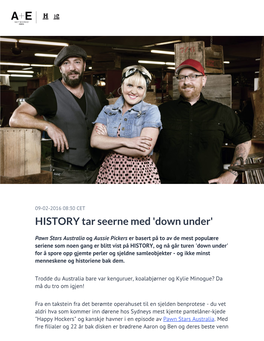 HISTORY Tar Seerne Med 'Down Under'