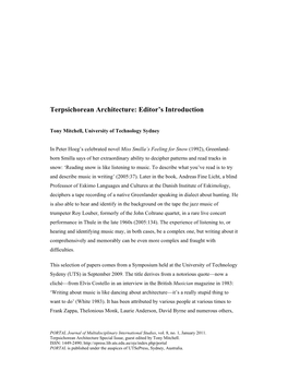 Terpsichorean Architecture: Editor's Introduction