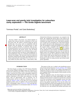 Laser-Scan and Gravity Joint Investigation for Subsurface Cavity Exploration — the Grotta Gigante Benchmark