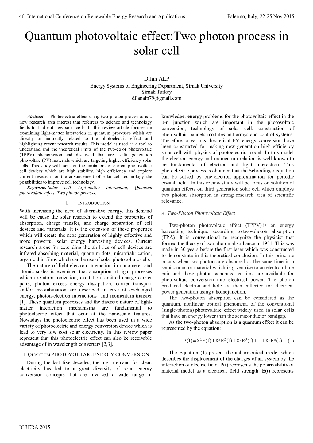 Quantum Photovoltaic Effect:Two Photon Process in Solar Cell