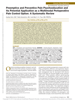 Preemptive and Preventive Pain Psychoeducation and Its Potential