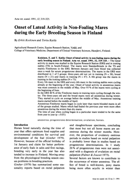 Onset of Luteal Activity in Non-Foaling Mares During the Early Breeding Season in Finland