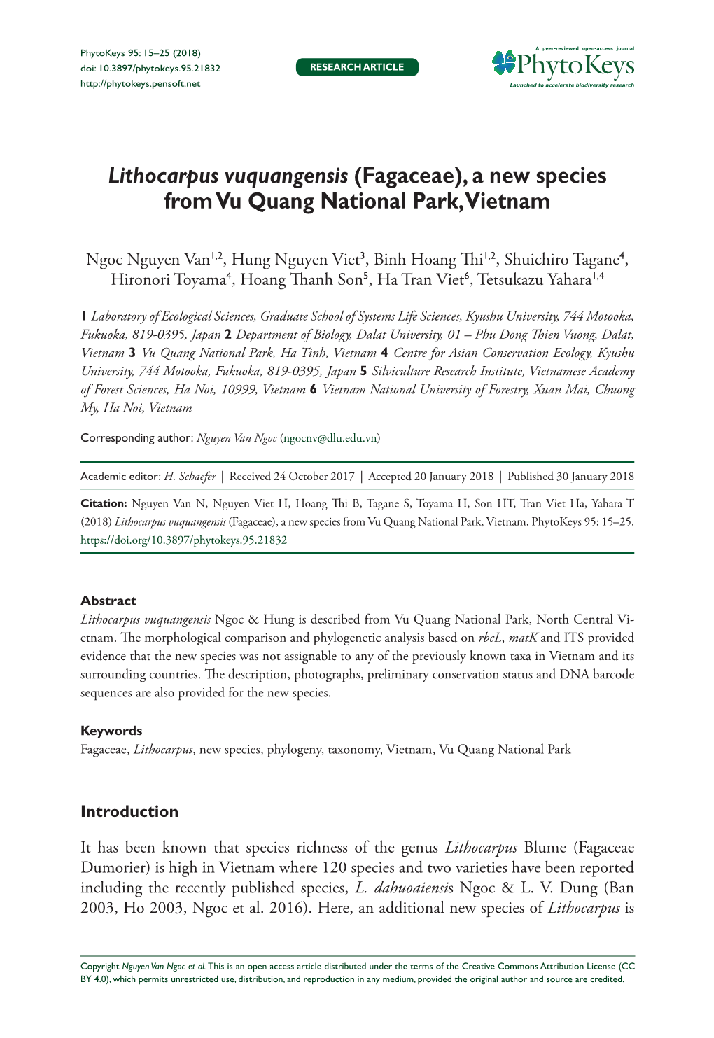 Lithocarpus Vuquangensis (Fagaceae), a New Species from Vu Quang National Park, Vietnam