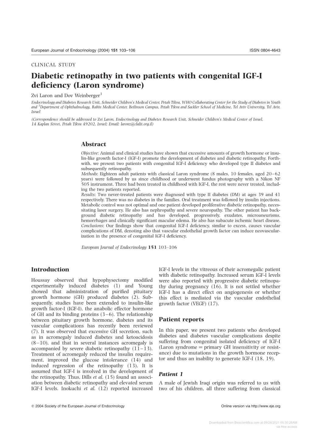 Diabetic Retinopathy in Two Patients with Congenital IGF-I Deficiency (Laron Syndrome)