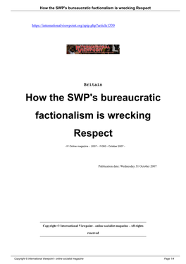 How the SWP's Bureaucratic Factionalism Is Wrecking Respect