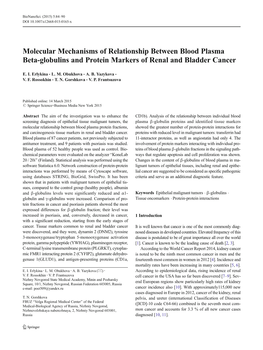 Molecular Mechanisms of Relationship Between Blood Plasma Beta-Globulins and Protein Markers of Renal and Bladder Cancer
