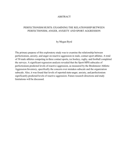 Examining the Relationship Between Perfectionism, Anger, Anxiety and Sport Aggression