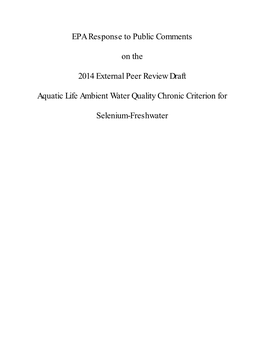 EPA Response to Public Comments on the 2014 External Peer Review Draft Aquatic Life AWQ Chronic Criterion for Selenium-Freshwate