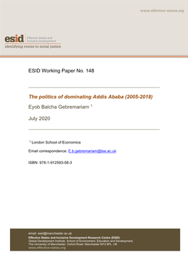 The Politics of Dominating Addis Ababa (2005-2018)