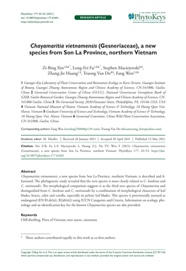 (Gesneriaceae), a New Species from Son La Province, Northern Vietnam