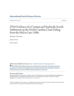 DNA Evidence of a Croatian and Sephardic Jewish Settlement on the North Carolina Coast Dating from the Mid to Late 1500S Elizabeth C