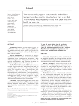 Time-To-Positivity, Type of Culture Media and Oxidase Test Performed on Positive Blood Culture Vials to Predict Pseudomonas Aeru