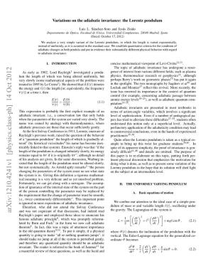 Variations on the Adiabatic Invariance: the Lorentz Pendulum