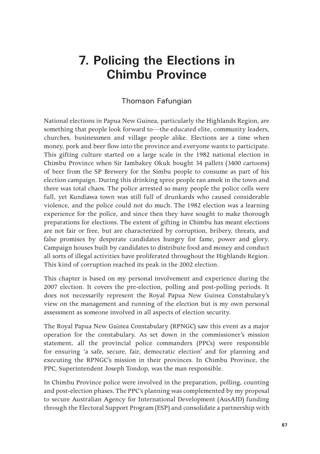 7. Policing the Elections in Chimbu Province