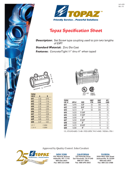Topaz Specification Sheet