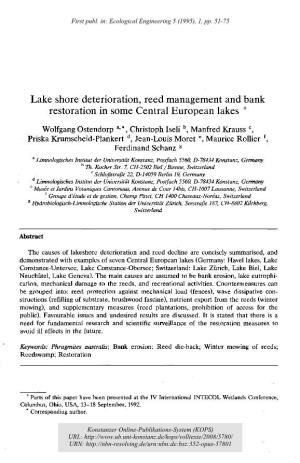 Lake Shore Deterioration, Reed Management and Bank Restoration in Some Central European Lakes *