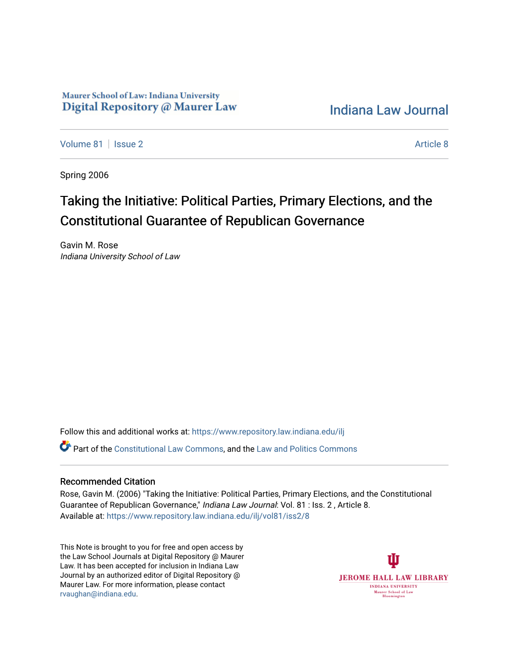 Political Parties, Primary Elections, and the Constitutional Guarantee of Republican Governance