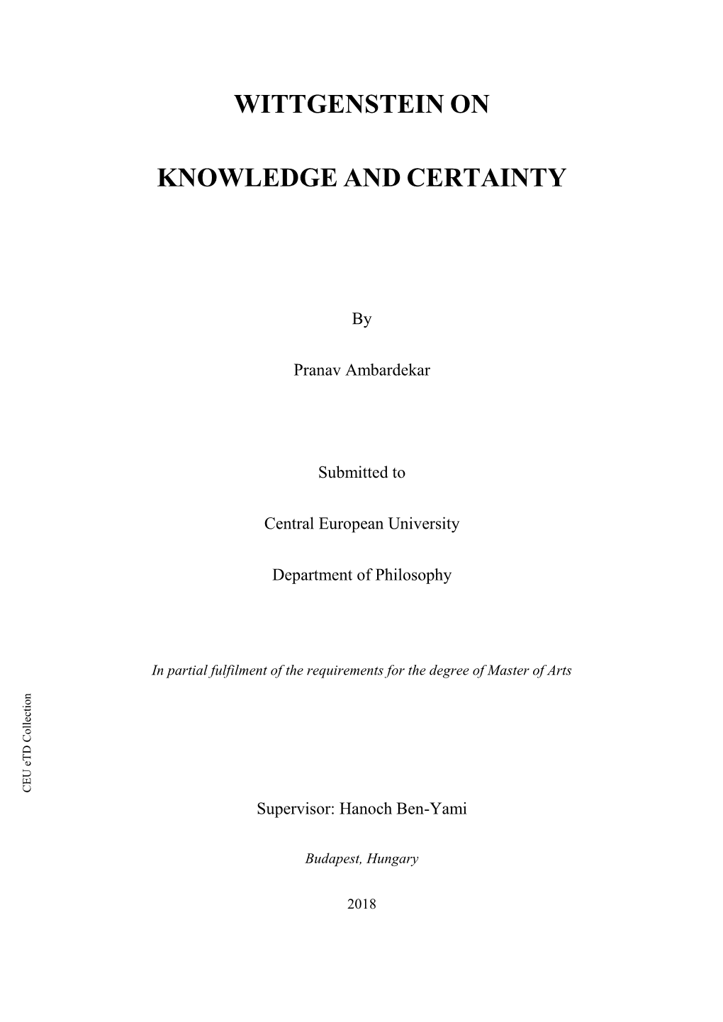 Wittgenstein on Knowledge and Certainty