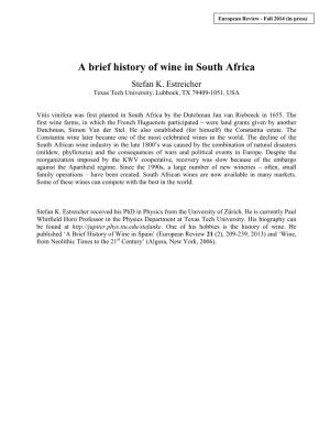A Brief History of Wine in South Africa Stefan K